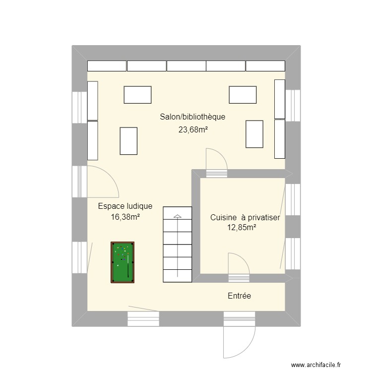 RDC LESDINS 19D. Plan de 2 pièces et 17 m2