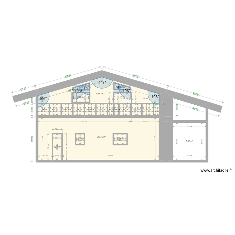 Facade projetée 3.0. Plan de 20 pièces et 55 m2