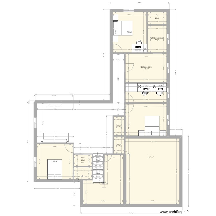 Navarro modifié. Plan de 13 pièces et 116 m2