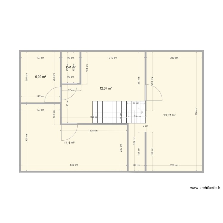 Auffargis Actuel Etage. Plan de 5 pièces et 53 m2