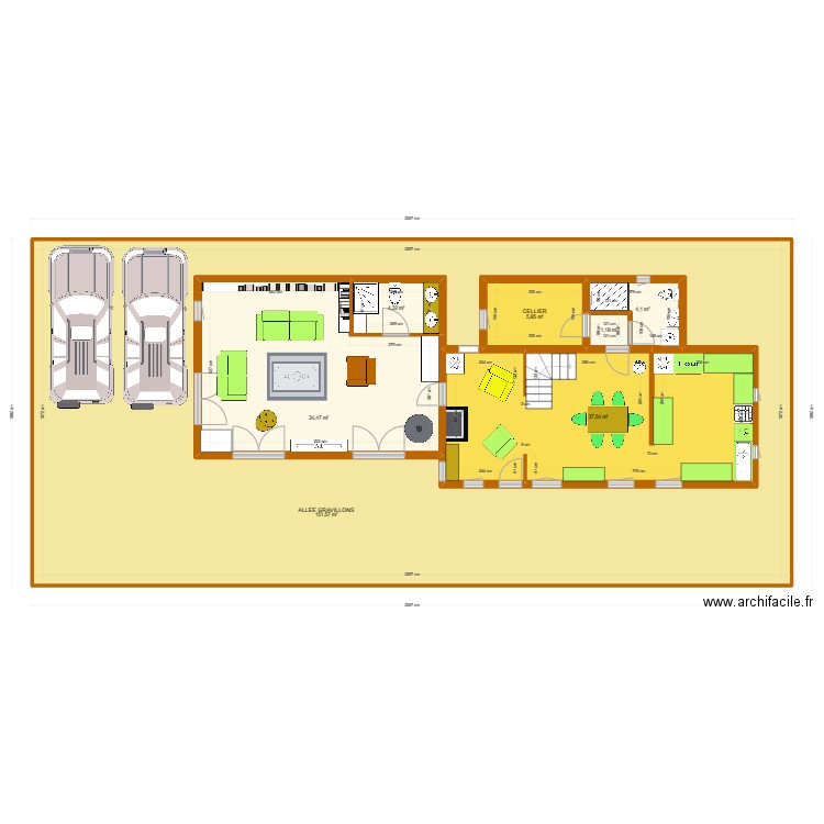 MAISON LONGERE AVEC CH A L'ETAGE ALLEE GRAVILLONS. Plan de 7 pièces et 340 m2