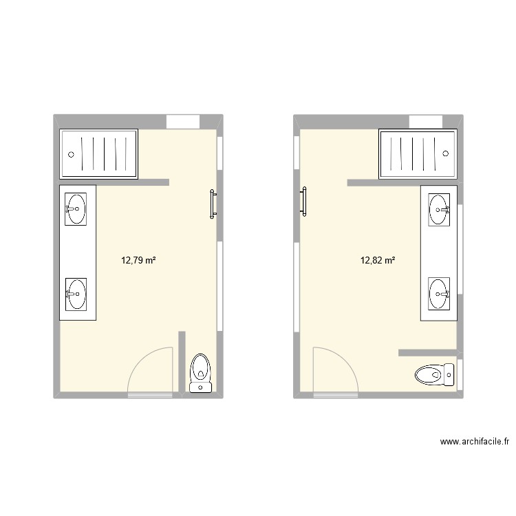 sdb. Plan de 2 pièces et 26 m2