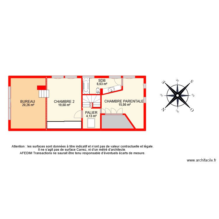 BI 7987 ETAGE . Plan de 7 pièces et 74 m2