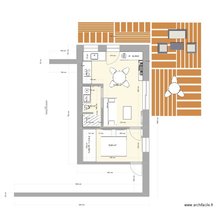Studio Payas v7 avec isolation. Plan de 3 pièces et 31 m2