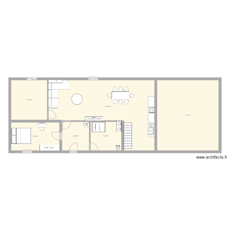 Maison 2 RDC . Plan de 6 pièces et 144 m2