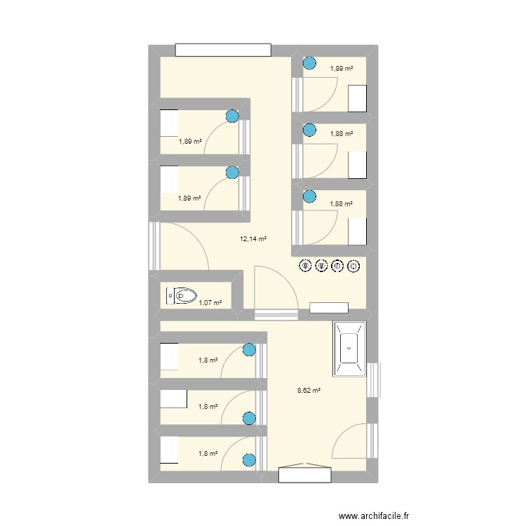 plan du bâtiment des boxs intérieur. Plan de 11 pièces et 37 m2