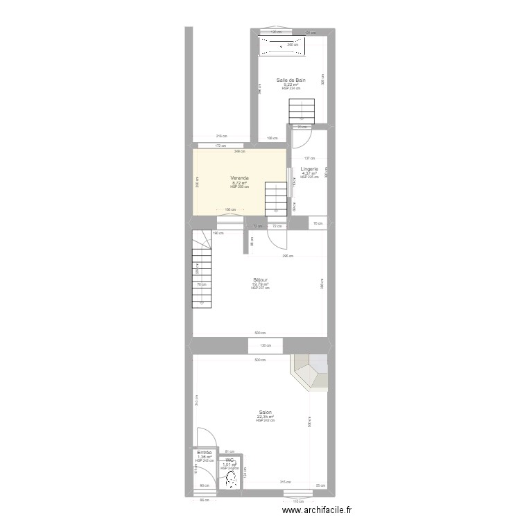 Rez de Chaussé - Existant. Plan de 7 pièces et 67 m2