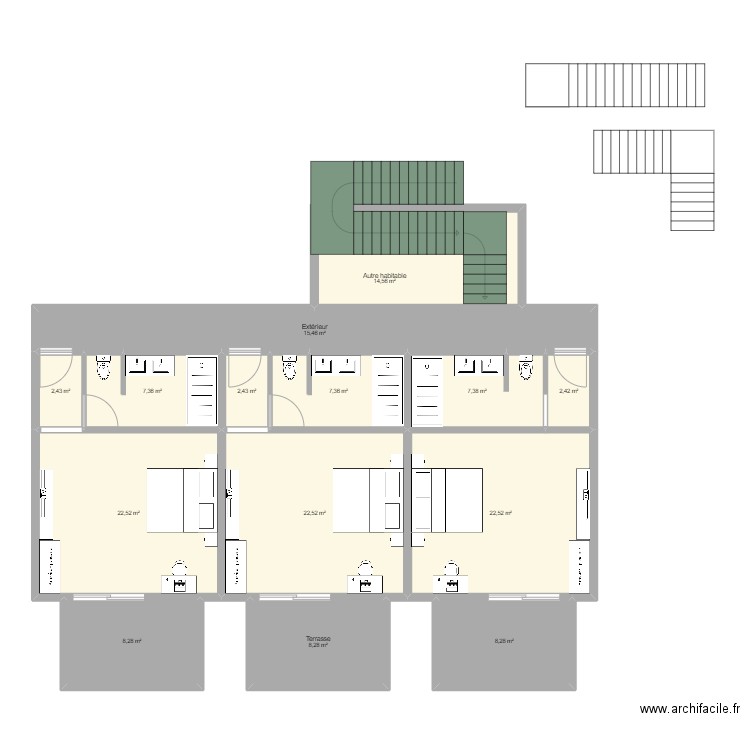 EtageNosy Be V2. Plan de 14 pièces et 152 m2