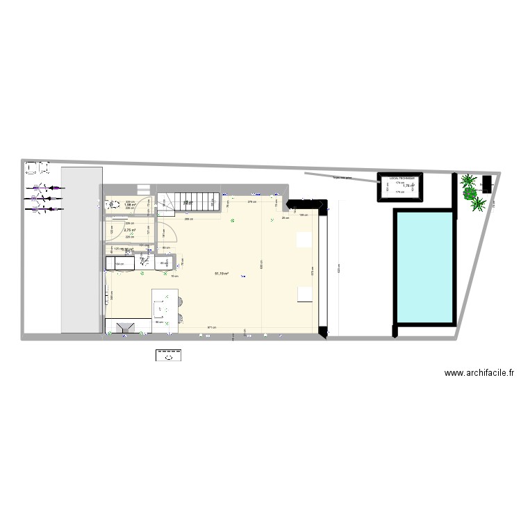 JdA terrain et piscine ERBTPbis. Plan de 6 pièces et 61 m2