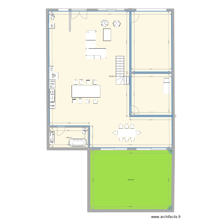 LOFT. Plan de 3 pièces et 208 m2