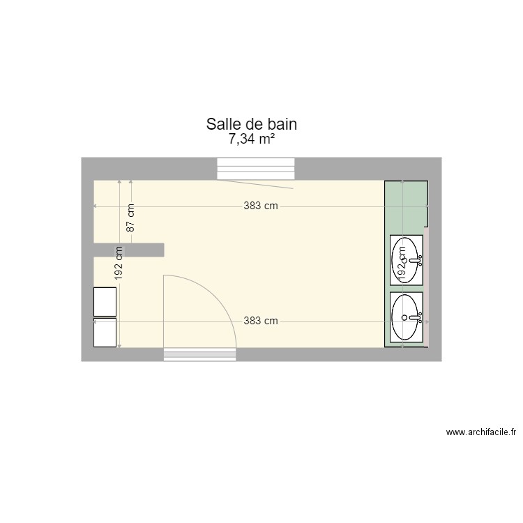 Salle de bain actuelle. Plan de 1 pièce et 7 m2