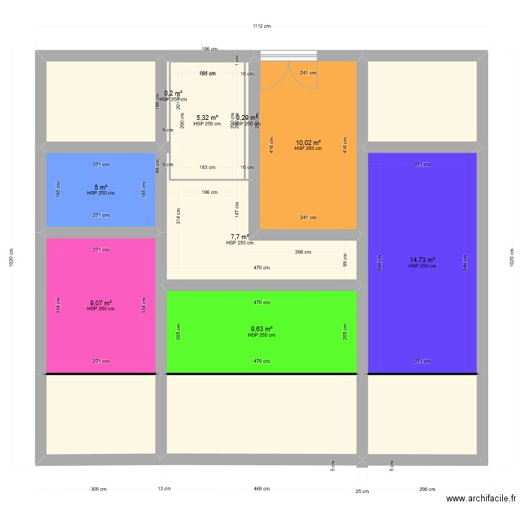 SURFACE. Plan de 22 pièces et 187 m2