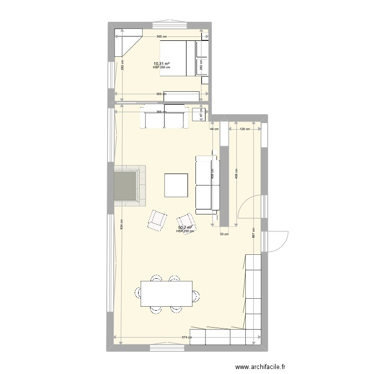 Plan Salon Croset. Plan de 2 pièces et 61 m2