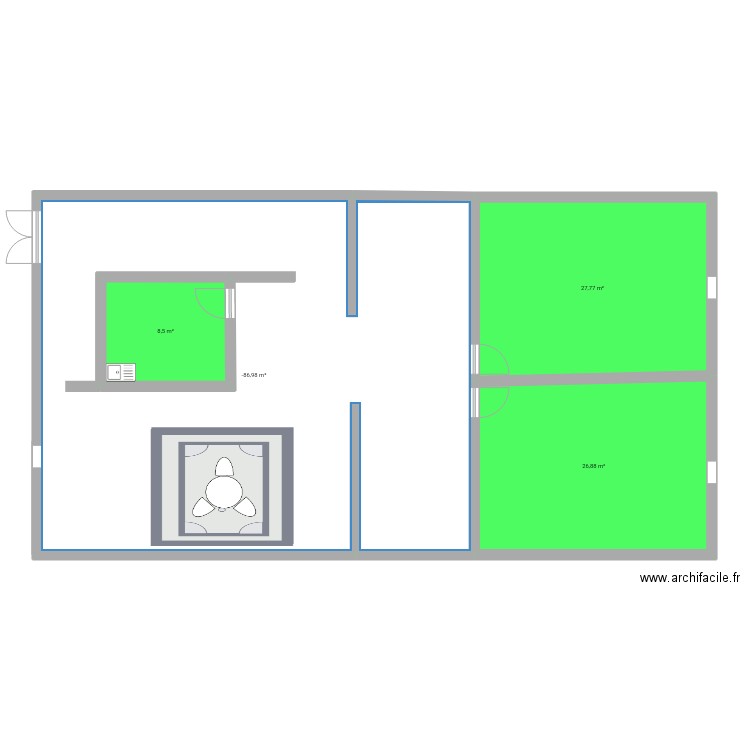 Deux chambres salon & cuisine. Plan de 4 pièces et 167 m2