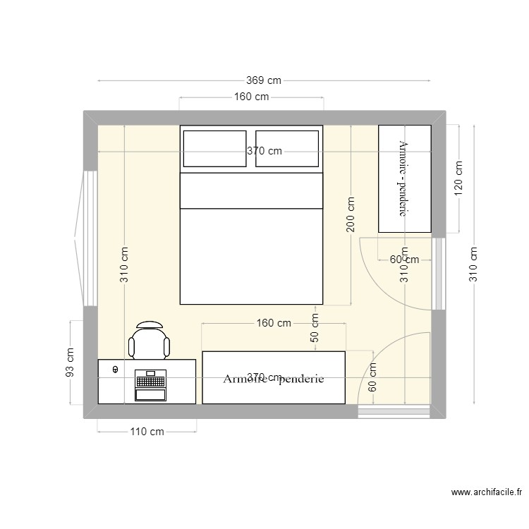 Chambre PM validé. Plan de 1 pièce et 11 m2