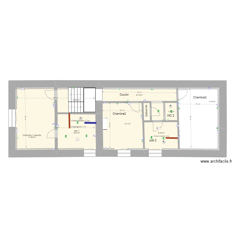 1 ETAGE 1 MONTIGNY electrécité 1. Plan de 8 pièces et 65 m2