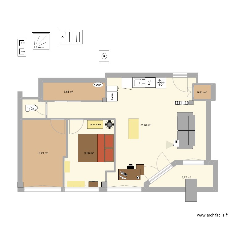 Apt 1. Plan de 7 pièces et 60 m2