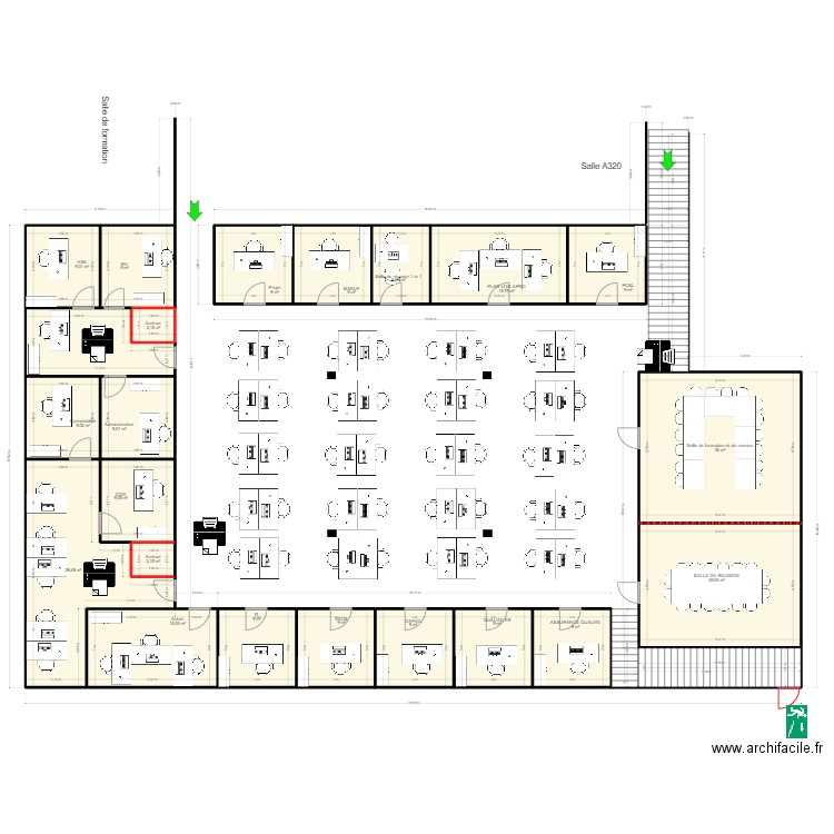 Open space V20. Plan de 22 pièces et 266 m2