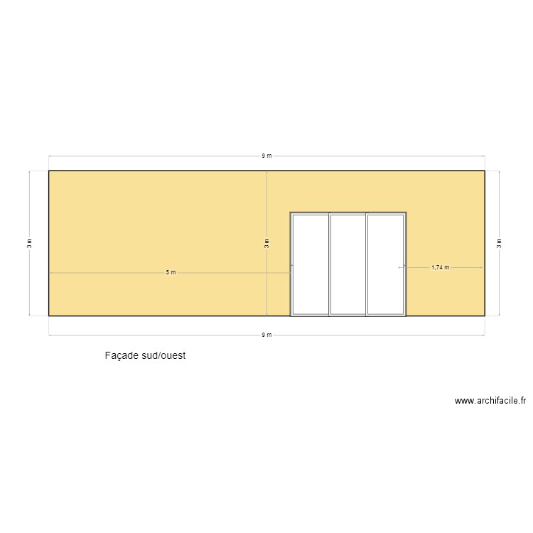 facade sud. Plan de 0 pièce et 0 m2