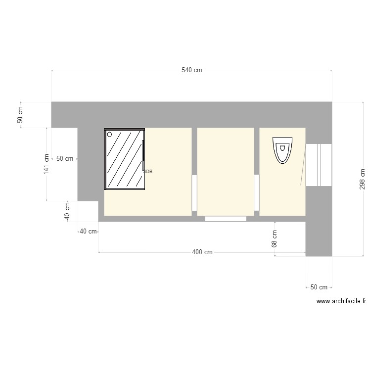 SDB. Plan de 3 pièces et 6 m2