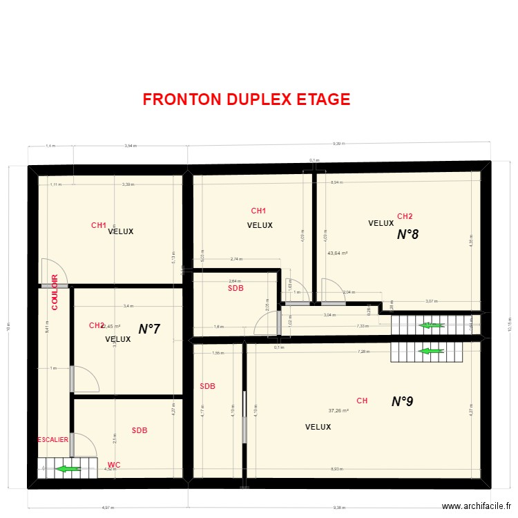 PLAN FRONTON RDC ET COMBLES APRES TRAVAUX. Plan de 3 pièces et 123 m2