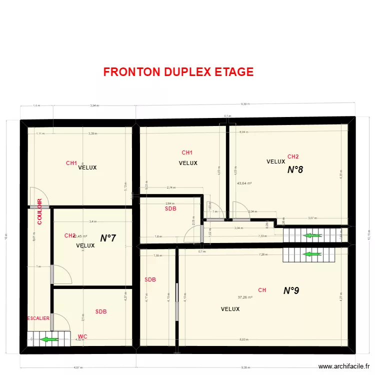 PLAN FRONTON RDC ET COMBLES APRES TRAVAUX. Plan de 