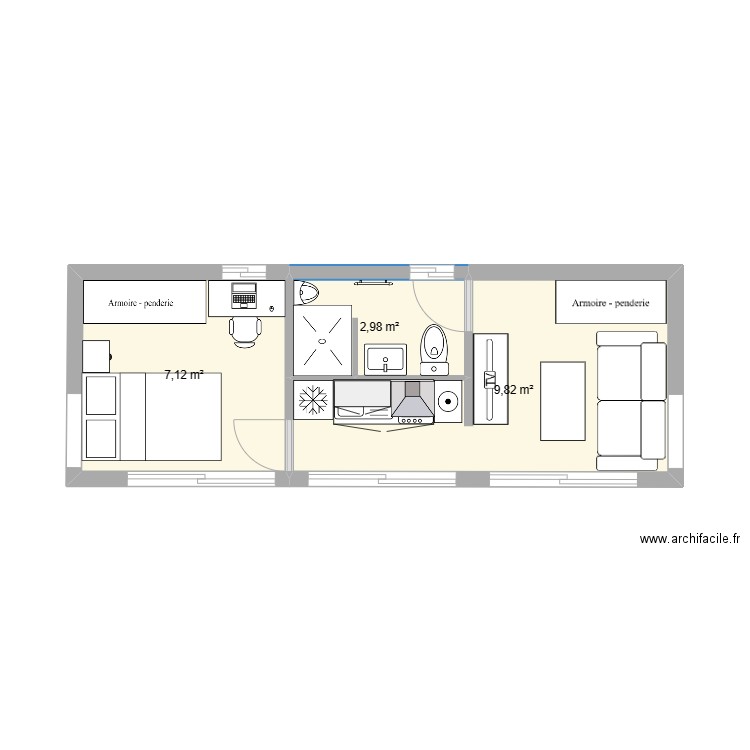 MIODULE  8,30 X 3 = 24,90 M2 (25)..... Plan de 3 pièces et 20 m2