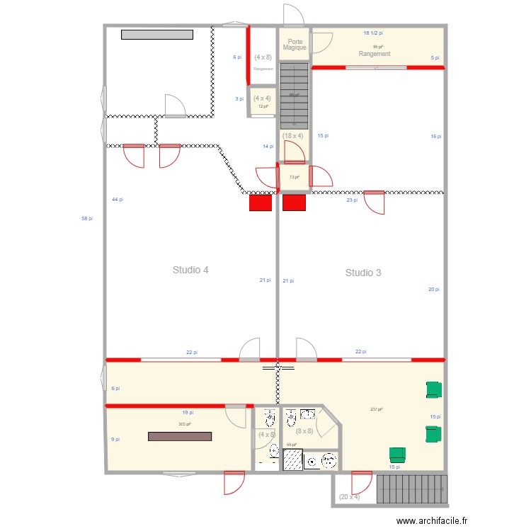 EDNL 2e étage 2 reaménagement. Plan de 23 pièces et 708 m2