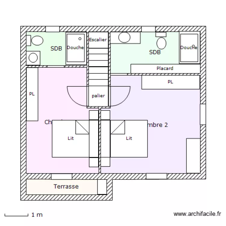 Etage maison principale. Plan de 