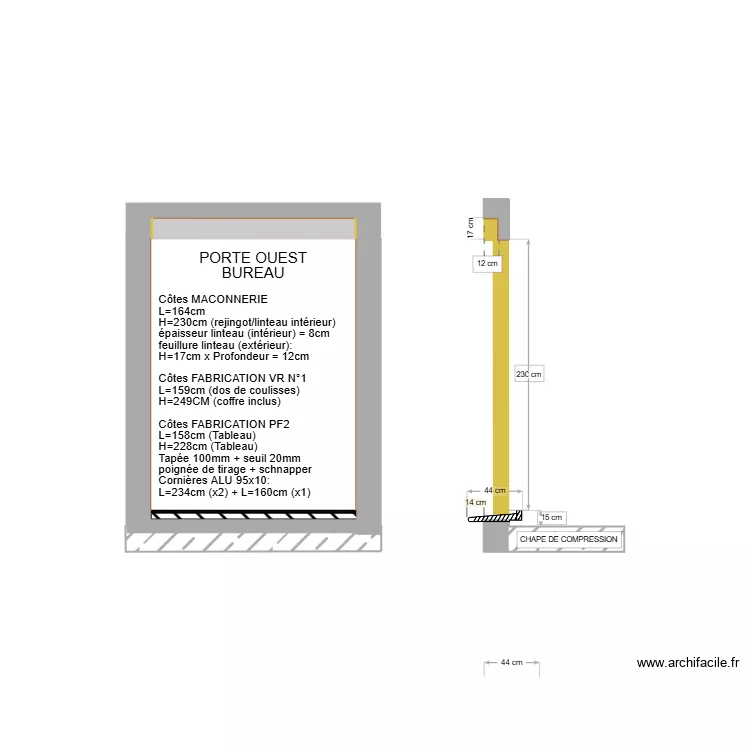 AAA - COUPE PF BUREAU OUEST. Plan de 