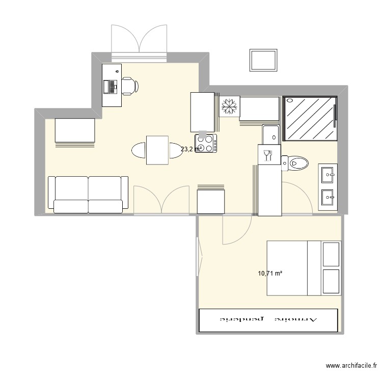 nouveau plan ozvan. Plan de 2 pièces et 34 m2