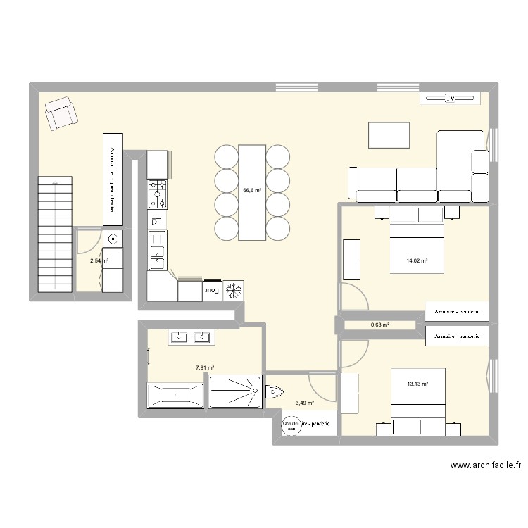 Appartements charles albert 2 eme V1. Plan de 7 pièces et 108 m2