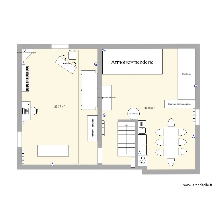 R1 Grange gd guicout. Plan de 2 pièces et 66 m2