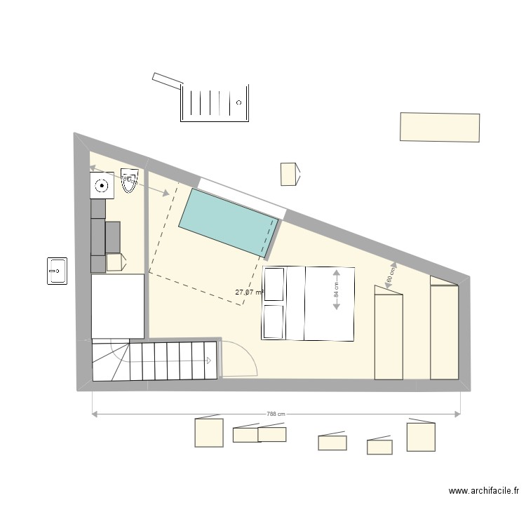 DUNKERQUE V etage 1. Plan de 1 pièce et 27 m2