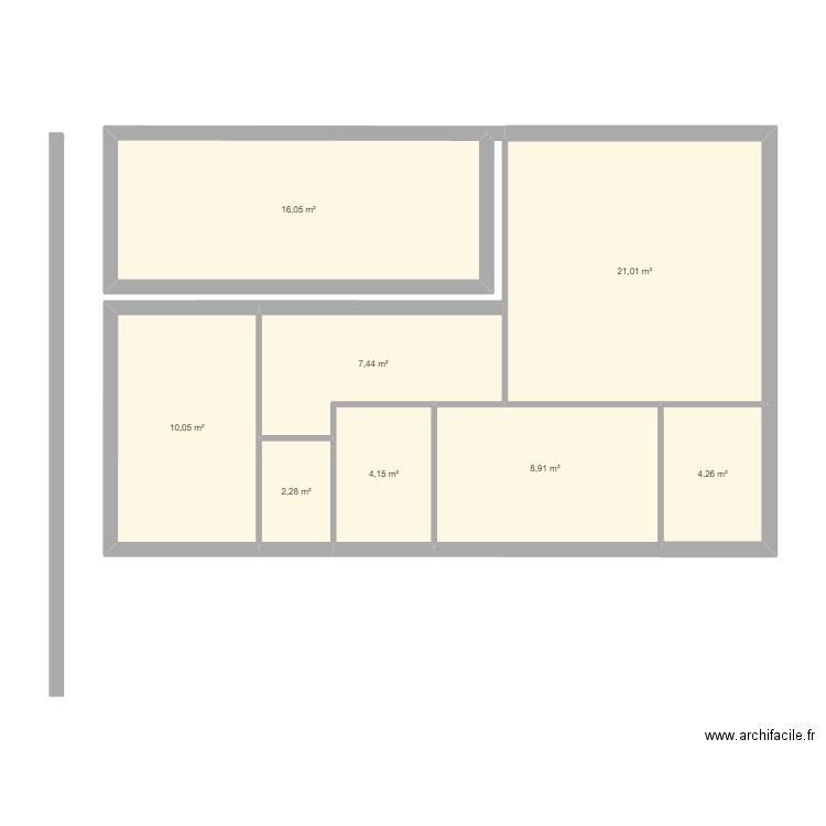 Maison 3. Plan de 8 pièces et 74 m2