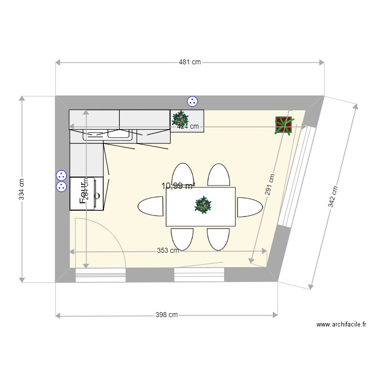 plan cuisine vivarais. Plan de 1 pièce et 11 m2