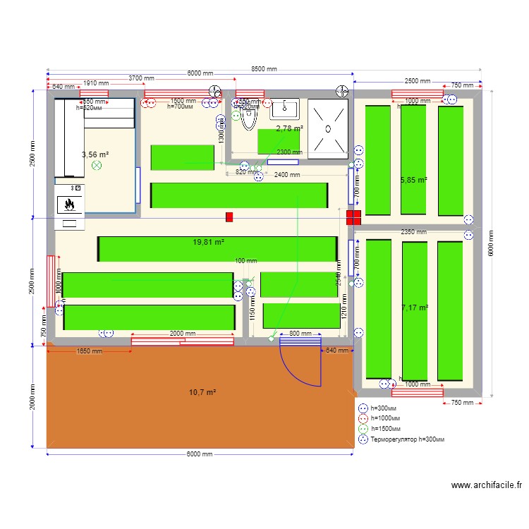 45 5 Владимир TP. Plan de 6 pièces et 50 m2