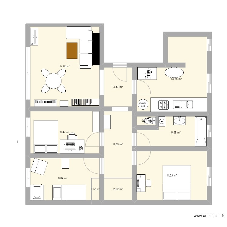 Appartement. Plan de 11 pièces et 80 m2