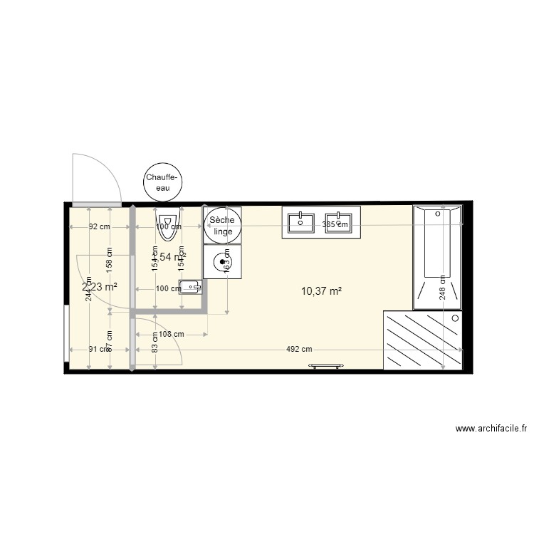 salle de bain 3. Plan de 3 pièces et 14 m2