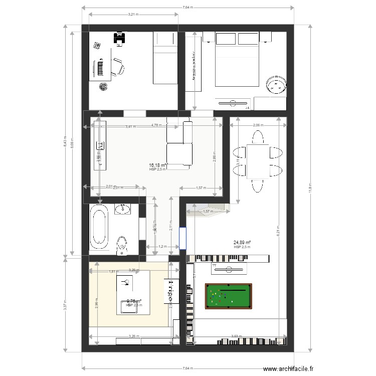 maison 80 m p3. Plan de 4 pièces et 61 m2