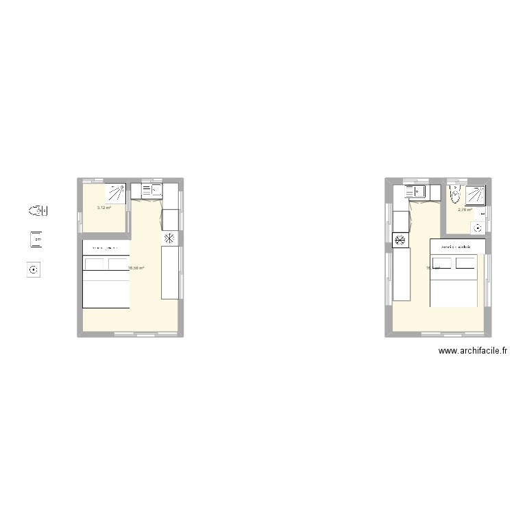 bungallow. Plan de 4 pièces et 39 m2
