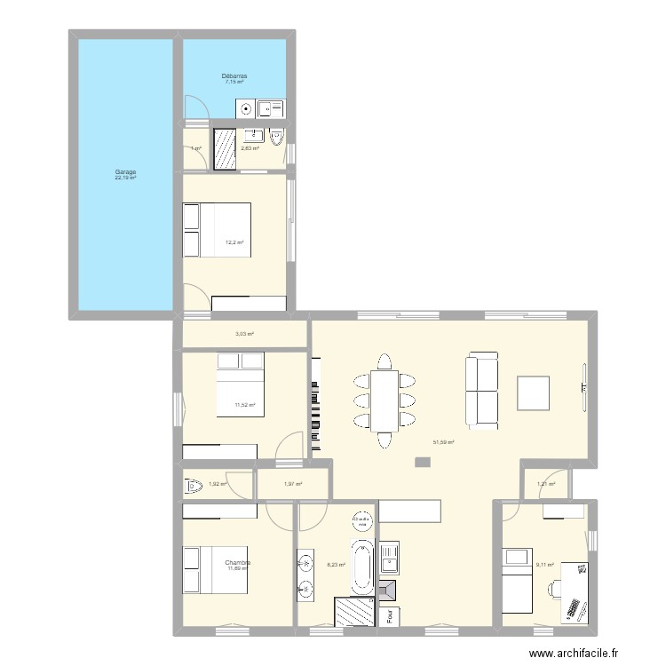 Maison V02 - Essai 6. Plan de 14 pièces et 145 m2