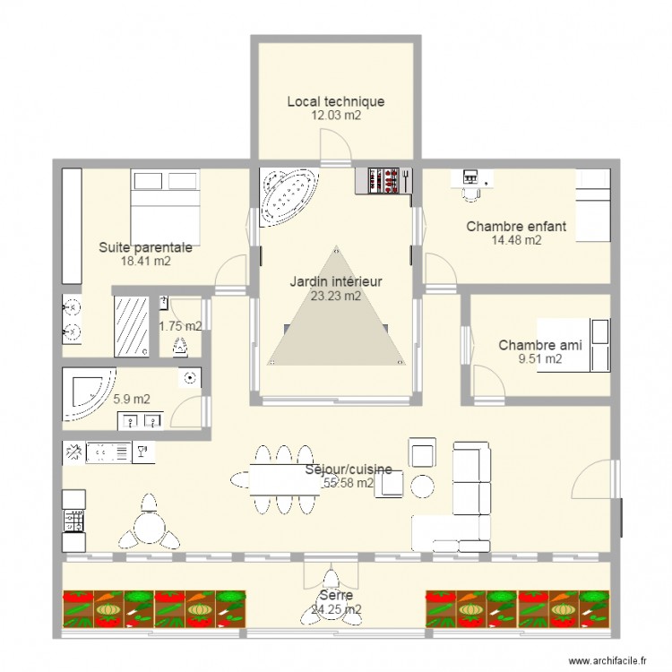Maison enterrée. Plan de 0 pièce et 0 m2