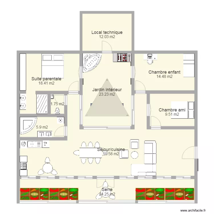 Maison enterrée. Plan de Maison enterrée. Plan de