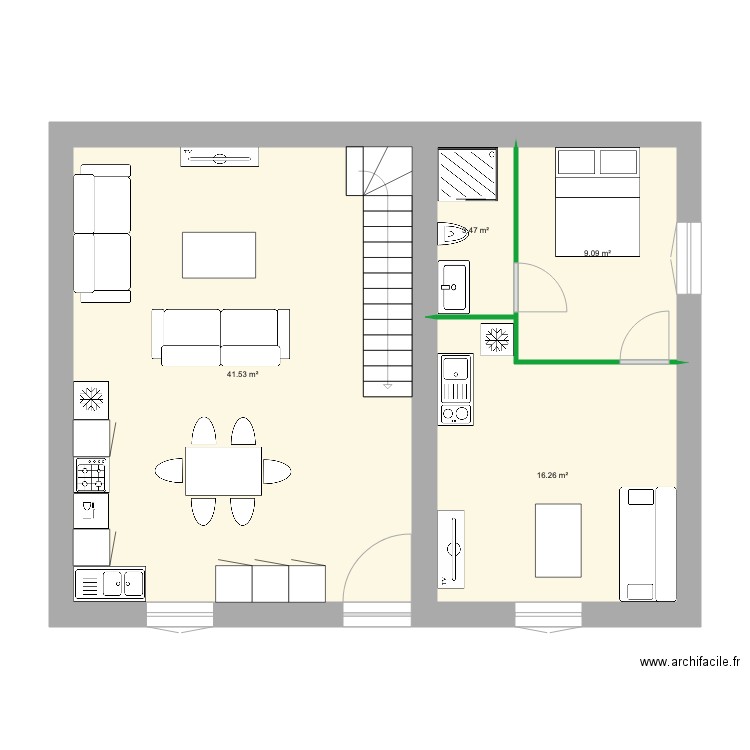 essai amenagement RDC. Plan de 0 pièce et 0 m2