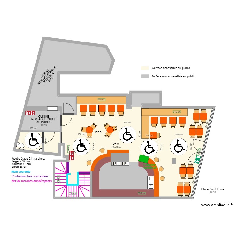 BAB RDC APRES TRAVAUX espaces de rotation. Plan de 7 pièces et 144 m2