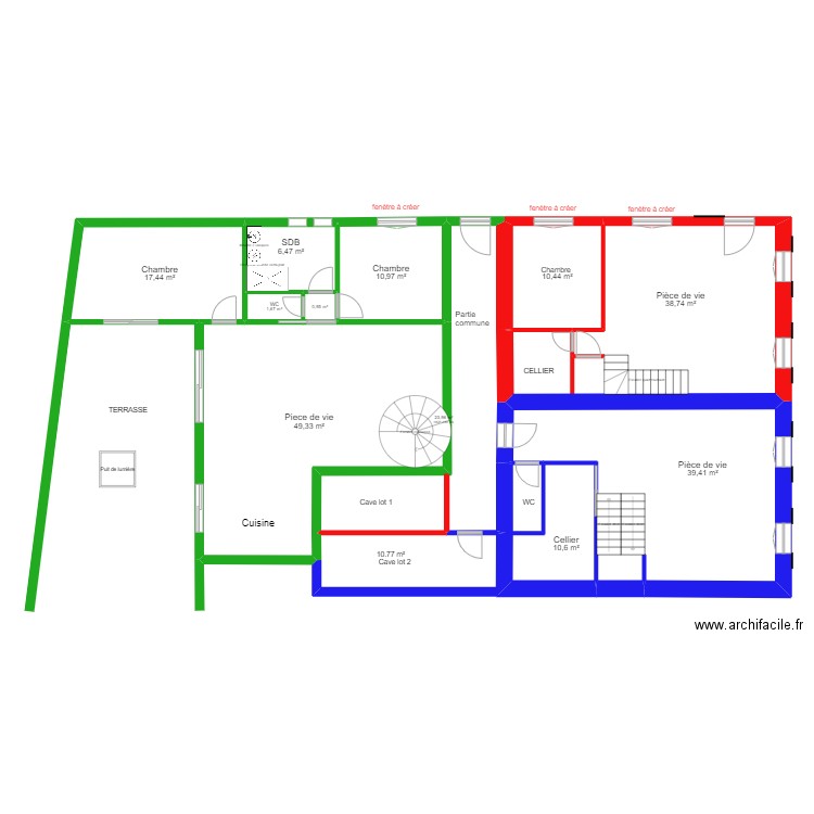 Projet La forge étage 1. Plan de 11 pièces et 210 m2