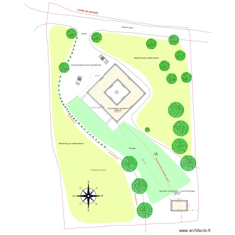 Plan de masse après. Plan de 3 pièces et 293 m2