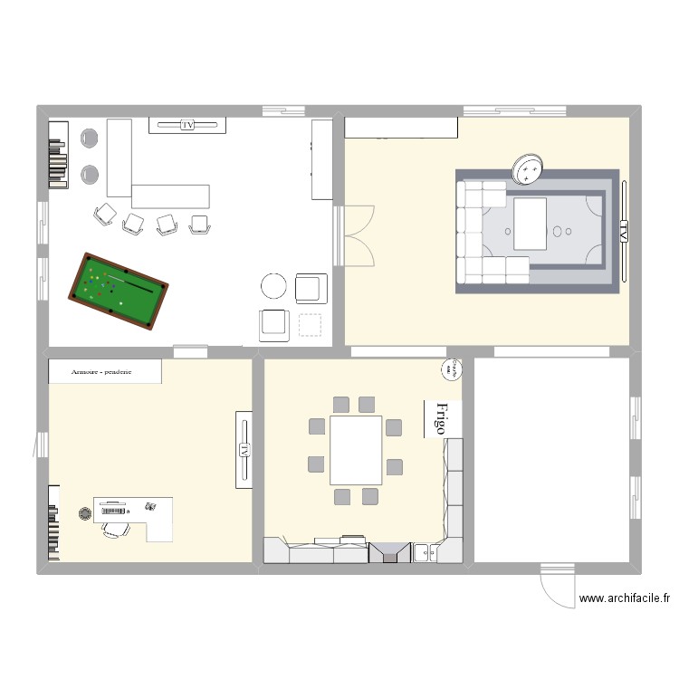 Plan maison 3bis. Plan de 3 pièces et 80 m2