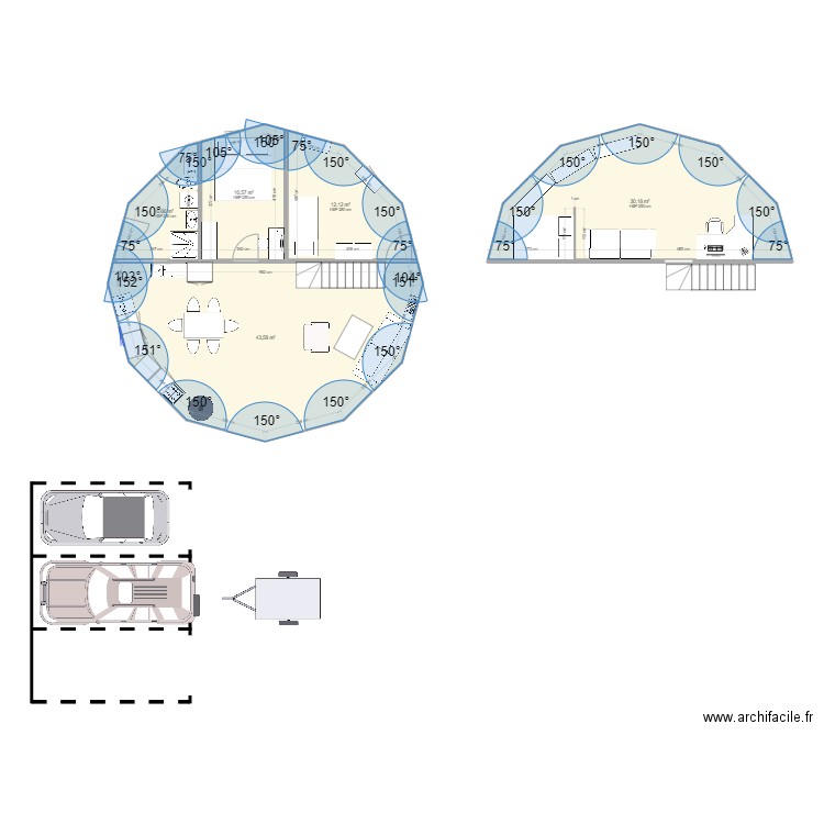 charpente. Plan de 5 pièces et 103 m2